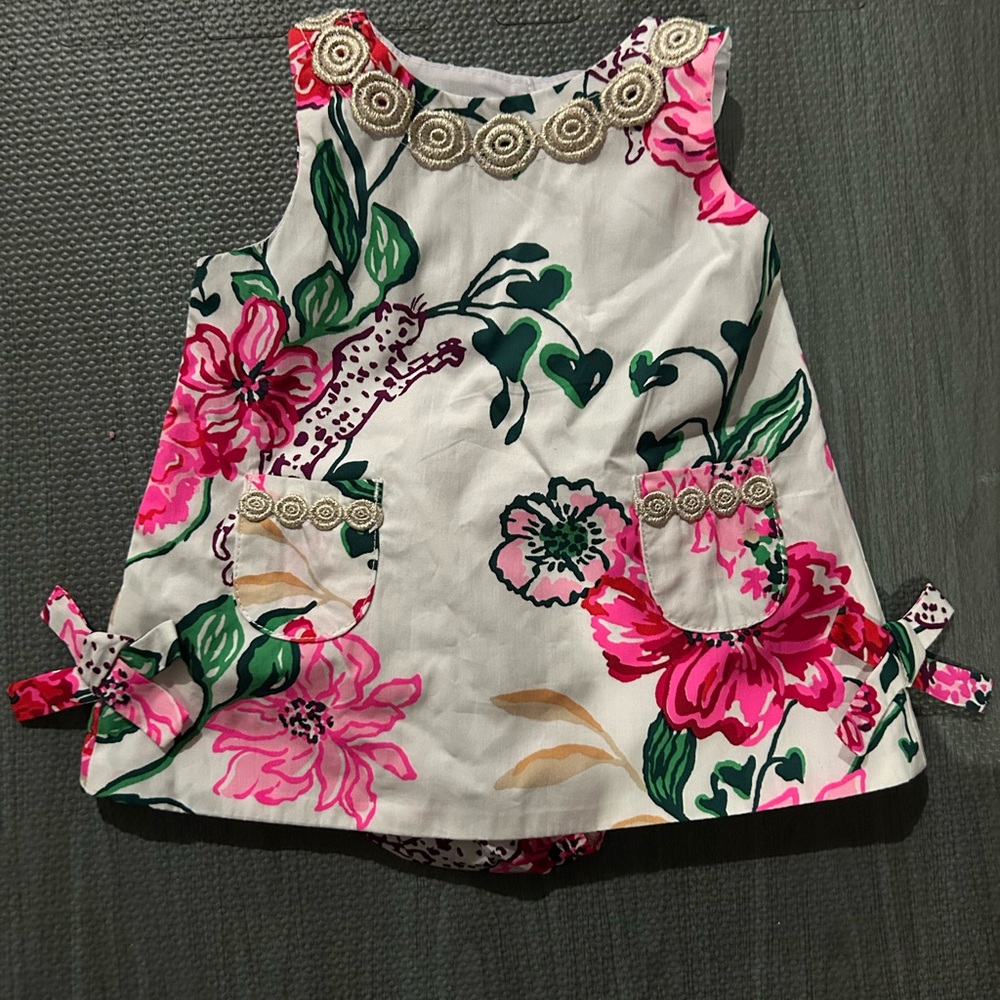 Lilly Pulitzer White Dress with Pink & Green Floral Print